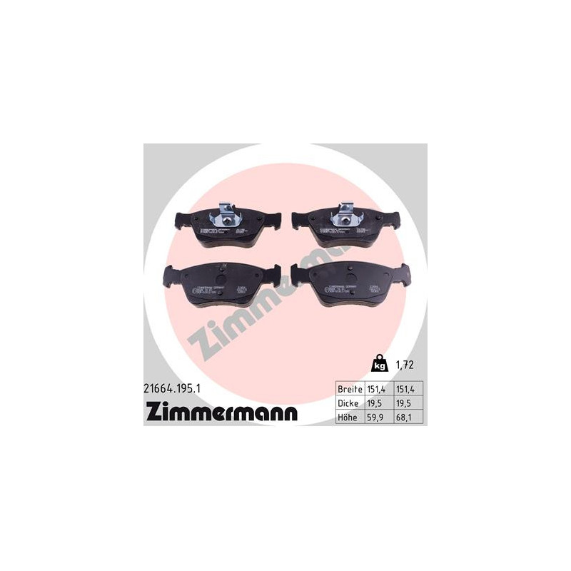 ZIMMERMANN 21664.195.1 Bremsbeläge