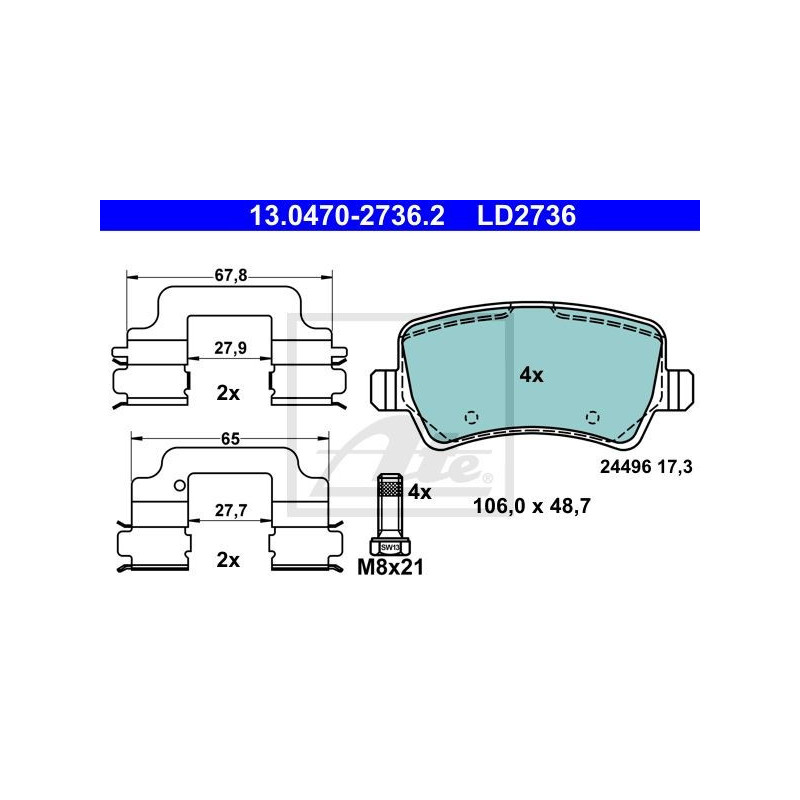 REAR Brake Pads for Ford Land Rover Volvo ATE 13.0470-2736.2 ATE Ceramic