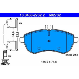 FRONT Brake Pads for Mercedes-Benz W204 S204 C204 W212 S212 C207 A207 R172 ATE 13.0460-2732.2