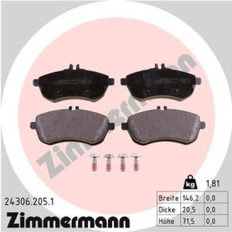 FRONT Brake Pads for Mercedes-Benz W204 S204 C204 W212 S212 C207 A207 R172 ZIMMERMANN 24306.205.1